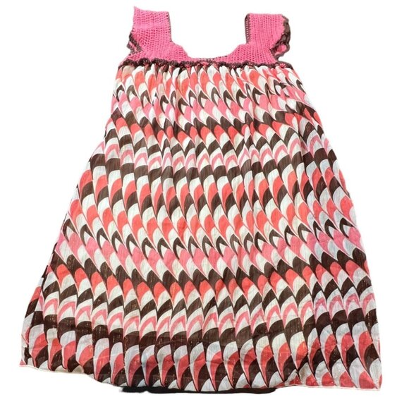 Vintage My Michelle Small Crochet Top Lined Chevron Dress Tie back Boho Y2K 90s - Picture 2 of 10